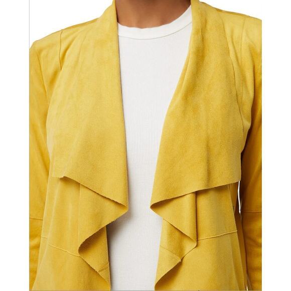 Bagatelle Faux Suede Drape Moto Jacket Blazer Open Front Yellow,‎ Size Small - Picture 6 of 15